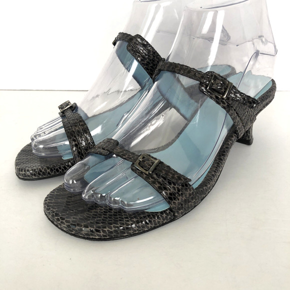 THIERRY RABOTIN Kitten Heel Shoes Sz 36.5 / 6.5 Snake Adjustable Straps Italy - Picture 1 of 14